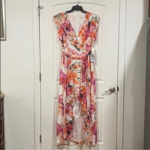 Eliza J faux wrap chiffon high/low dress